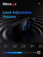 Digital Projection Alarm Clocks for Bedrooms - Large LED Display, 180° Rotatable Projector, 5-Level Dimmer,USB Charger,Battery Backup,Loud Dual Alarms for Kids Elderly,Heavy Sleepers,Snooze,12/24H,DST