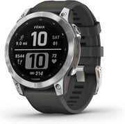 Garmin fenix 7 Adventure Smartwatch – Rugged GPS Outdoor Watch with Touchscreen & Wellness Features, Silver with Graphite Band