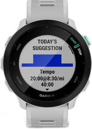 Garmin Forerunner 55 GPS Running Smartwatch (White) – Power Bundle with Built-In GPS & Heart Rate Monitoring