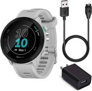 Garmin Forerunner 55 GPS Running Smartwatch (White) – Power Bundle with Built-In GPS & Heart Rate Monitoring