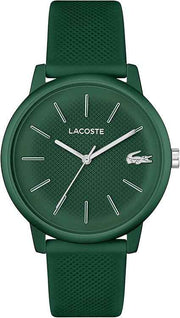 Lacoste 12.12 Move Men’s Quartz Watch – Matte Green Aluminium Case, Petit Piqué Textured Dial & Silicone Strap – 42mm Sporty Fashion Timepiece