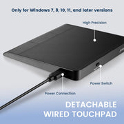 Perixx PERIPAD-506 Wired Slim USB Touchpad - Wired Detachable Touchpad for Desktop and Laptop User - Large Size 5.31x4.57x0.55 inches - Black