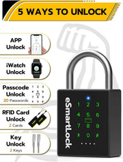 Heavy Duty Smart Padlock, Gate Lock Padlock with Key Code and RFID, Outdoor Weatherproof Biometric Digital Lock for Gate, Sheds, Fence, Garage, Locker, Storage Unit