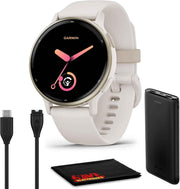 Garmin Vivoactive® 5 Health & Fitness GPS Smartwatch – Cream Gold Aluminum Bezel, Ivory Silicone Band, 1.2” AMOLED Touchscreen, 11-Day Battery, Bundle