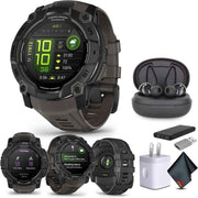 Garmin Instinct® 3 – 45mm AMOLED Outdoor GPS Smartwatch with Flashlight & 18-Day Battery, Rugged Metal-Reinforced Bezel, Black (010-02936-00) + Earbuds Bundle