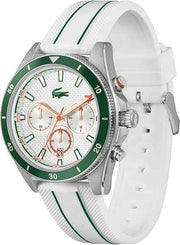 Lacoste Mainsail Men’s Chronograph Watch – 43mm Stainless Steel Case, White Dial, Water Resistant 50m – Sporty Nautical-Inspired Timepiece
