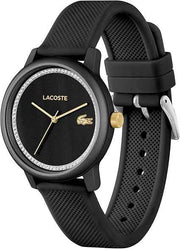 Lacoste 12.12 Go Women’s Aluminium Quartz Watch – Black Dial, Silicone Strap, Elegant & Sporty 35mm Timepiece