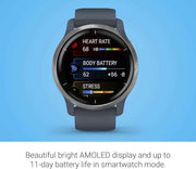 Garmin Venu 2 GPS Smartwatch – Silver Bezel with Granite Blue Silicone Band