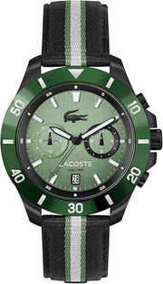 Lacoste Toronga Men’s Multifunction Watch – 44mm Stainless Steel Case, Nylon Strap, Dual Time Display