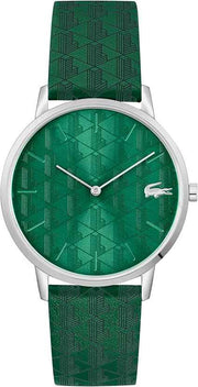 Lacoste Crocorigin Men’s Quartz Leather Watch – 40.5mm Round Case, Slim 6.2mm Profile, 20mm Leather Strap, Water Resistant 3ATM, Green Dial