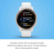 Garmin Venu 2S GPS Smartwatch – Rose Gold Bezel with White Silicone Band, Smaller Size, Advanced Health & Fitness Tracking