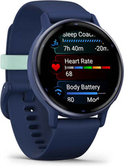 Garmin Vivoactive 5 GPS Smartwatch – Health & Fitness Tracker for Men and Women, Metallic Navy Bezel with Silicone Band, 1.2” AMOLED Touchscreen, 11-Day Battery Life (Bundle)