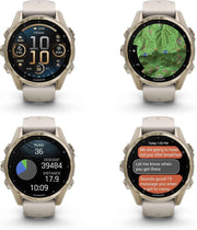 Garmin Fenix 8 43mm AMOLED Sapphire GPS Smartwatch – Premium Multisport Training Watch, Soft Gold with Fog Gray/Sandstone Band, Bundle with Accessories