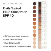 Beauty of Joseon Daily Tinted Fluid Sunscreen SPF 40 – 12 Shades – Lightweight, Moisturizing Broad Spectrum Korean Face Sunscreen – 50ml / 1.69 fl. oz – Shade #MP200