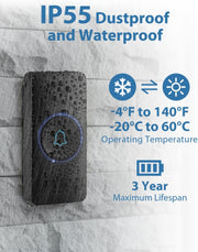 AVANTEK Wireless Doorbell, Waterproof Door Bell Chime Operating at over 1300 Feet, Classroom Doorbell with 52 Melodies, CD Quality Sound and LED Flash, 1 Button + 2 Plug-in Receivers, D-3B