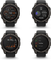 Garmin Fenix 8 Solar Sapphire Premium Multisport GPS Smartwatch – 51MM Carbon Gray DLC Titanium with Black/Pebble Gray Silicone Band, LED Flashlight, Advanced Fitness & Health Tracking