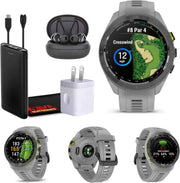 Garmin Approach S70 42mm Golf GPS Smartwatch – Lightweight AMOLED Display, Preloaded Courses, 24/7 Health Monitoring – Gray with Earbuds Bundle