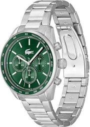 Lacoste Boston Men’s Chronograph Stainless Steel Watch – Tachymeter Bezel, Quartz Movement, 5 ATM Water Resistance, 42mm – Dark Green