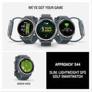 Garmin Approach S44 Essential Golf Watch – Silver Aluminum Bezel, Twilight Silicone Band, 1.2” AMOLED Display, GPS & Fitness Smartwatch Bundle