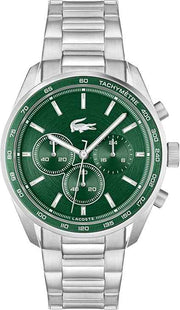 Lacoste Boston Men’s Chronograph Stainless Steel Watch – Tachymeter Bezel, Quartz Movement, 5 ATM Water Resistance, 42mm – Dark Green