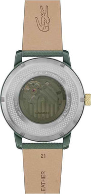 Lacoste.12.12 Men’s Automatic Watch – 44mm Green Aluminum Case, Sporty Leather Strap, Water Resistant 50M, Self-Winding Premium Timepiece