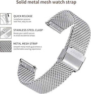 BERNY Stainless Steel Mesh Watch Band for Mens Women Quick Release Adjustable Milanese Watch Straps Thick Heavy Duty Metal Bracelet with Safty Clasp Black Silver 18mm 20mm 22mm 24mm