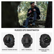 Garmin Instinct 3 Tactical Edition GPS Smartwatch – Rugged Outdoor AMOLED 50mm Display, Built-in GPS, Black (Bundle with Wall Charger & Cleaning Cloth)