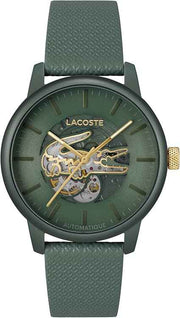 Lacoste.12.12 Men’s Automatic Watch – 44mm Green Aluminum Case, Sporty Leather Strap, Water Resistant 50M, Self-Winding Premium Timepiece