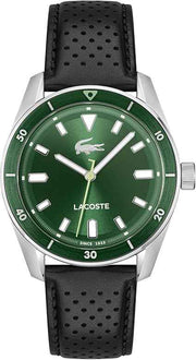 Lacoste Boston Men’s 3H Quartz Watch – Stainless Steel & Green Aluminum Bezel, Black Strap, 50M Water Resistant – 39mm Classic Sporty Timepiece