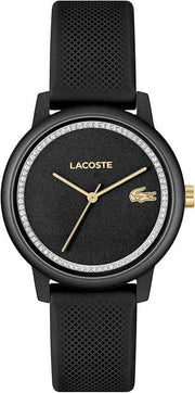 Lacoste 12.12 Go Women’s Aluminium Quartz Watch – Black Dial, Silicone Strap, Elegant & Sporty 35mm Timepiece