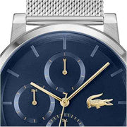 Lacoste Replay Men’s Multifunction Quartz Watch – Stainless Steel Case, Blue Dial with Silver Mesh Bracelet, 5 ATM Water Resistant, 43mm