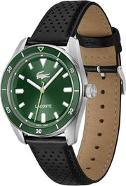Lacoste Boston Men’s 3H Quartz Watch – Stainless Steel & Green Aluminum Bezel, Black Strap, 50M Water Resistant – 39mm Classic Sporty Timepiece