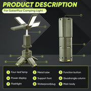 SakerPlus Portable Camping Light, 14000mAh Telescopic Camping Lantern with Rechargeable Power Supply, Dimmable Magnetic Tent Lamps 6000 Lumen Outdoor Work Lights for Hiking,Camping,Home Emergency