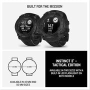 Garmin Instinct 3 Solar Tactical Edition 50mm GPS Smartwatch | Rugged Outdoor Smartwatch Bundle, Black