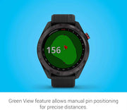 Garmin Approach S42 GPS Golf Smartwatch – Gunmetal Ceramic Bezel with Black Silicone Band