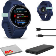 Garmin Vivoactive 5 GPS Smartwatch – Health & Fitness Tracker for Men and Women, Metallic Navy Bezel with Silicone Band, 1.2” AMOLED Touchscreen, 11-Day Battery Life (Bundle)