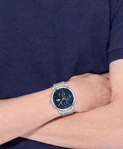 Lacoste Replay Men’s Multifunction Quartz Watch – Stainless Steel Case, Blue Dial with Silver Mesh Bracelet, 5 ATM Water Resistant, 43mm