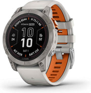 Garmin fēnix 7 Pro Sapphire Solar – 47mm Multisport GPS Smartwatch with Solar Charging & Built-in Flashlight (Fog Gray/Ember Orange)