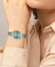 Lacoste Riga Women’s 3H Quartz Watch – 34mm Sea Green Crystal Dial, Rose Gold Stainless Steel Case, Leather Strap, Water Resistant 50M – Elegant Minimalist Timepiece