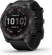 Garmin fēnix® 7X Sapphire Solar GPS Smartwatch – Rugged Adventure Outdoor Watch with Solar Charging, 1.4” Touchscreen, Advanced Training & Wellness Features – Carbon Gray DLC Titanium with Black Band