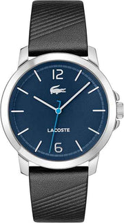 Lacoste Ottawa Men’s Quartz Watch – 3H Stainless Steel Case, Black Leather Strap, Blue Dial, 5 ATM Water Resistance
