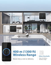 AVANTEK Wireless Doorbell, Waterproof Door Bell Chime Operating at over 1300 Feet, Classroom Doorbell with 52 Melodies, CD Quality Sound and LED Flash, 1 Button + 2 Plug-in Receivers, D-3B