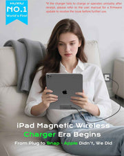 KU XIU Magnetic Wireless Charger for iPad Pro 12.9 (3rd/4th/5th/6th) & iPad Air 13 (M2/M3) ONLY, 18W Fast Charging Smart Connector Charger, Wireless Charging Pad with 6.56ft USB-C Cable (Adapter Not)