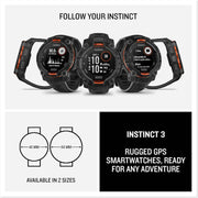 Garmin Instinct® 3 Solar Rugged Outdoor GPS Smartwatch – 45mm Black, Solar Charging, Metal-Reinforced Bezel, Built-in Flashlight