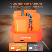 SmallRig NP-FZ100 4-Slot Charger for Sony Battery, PD 60W Fast Charge Battery Charger with LED Status, for K&F NP-FZ100 Battery, Safe for Sony A7V A7III A7IV A7SIII A6600 A6700 FX3 FX30 ZV-E1 ZV-E10II