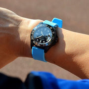 WOCCI 24mm Striped Silicone Watch Band, Replacement Strap with Brushed Silver Buckle (Blue)