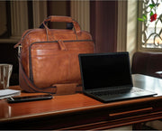 Leather Messenger Bag for Men and Women - Laptop Briefcase Bag For College, Office, Adjustable Shoulder Strap