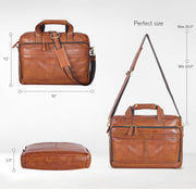 Leather Messenger Bag for Men and Women - Laptop Briefcase Bag For College, Office, Adjustable Shoulder Strap