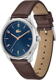 Lacoste Lisbon Men’s 3H Quartz Watch – Stainless Steel Case, Navy Dial & Brown Leather Strap – Classic & Modern 42mm Timepiece