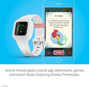 Garmin Vivofit Jr. 3 Kids Fitness Tracker – Disney Princess Edition, Swim-Friendly Smartwatch with 1-Year Battery Life, Sleep & Activity Tracking, Parental App Controls, Adjustable Band